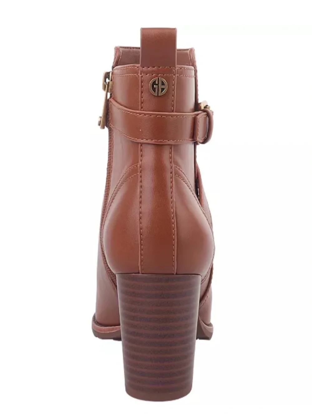 Giani Bernini Chestnut Brown Leather Block Heel Ankle Booties with Buckle